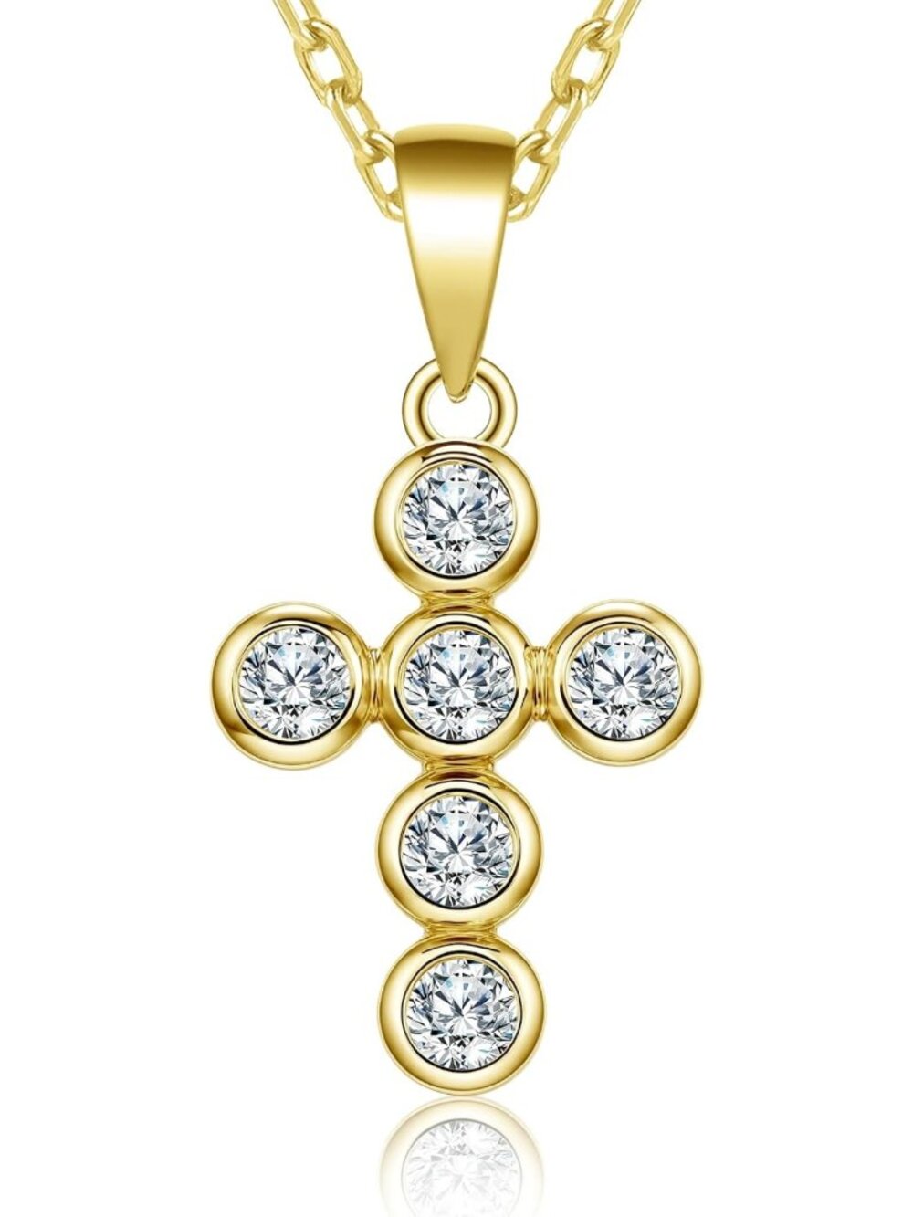 Sterling Silver Cross Necklace, Bubble Bezel CZ Faith Jewelry Gift for Women